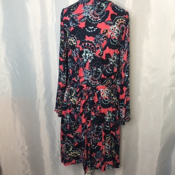 ROXY WOMENS FLORAL PRINT PINK/BLUE LONG SLEEVE WRAP DRESS SIZE S - Picture 8 of 15